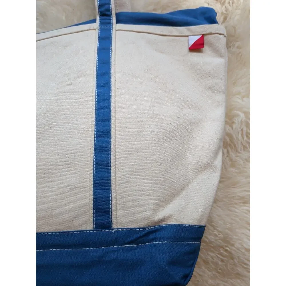 ShoreBags Large Zip Top Canvas Boat Tote Bag Blue White Nautical Beach Travel